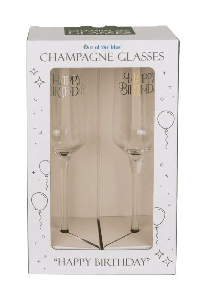 Два броя чаши за шампанско "Честит рожден ден!" 
