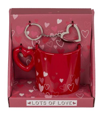 Подаръчен сет - порцеланова чаша с ключодържател сърце